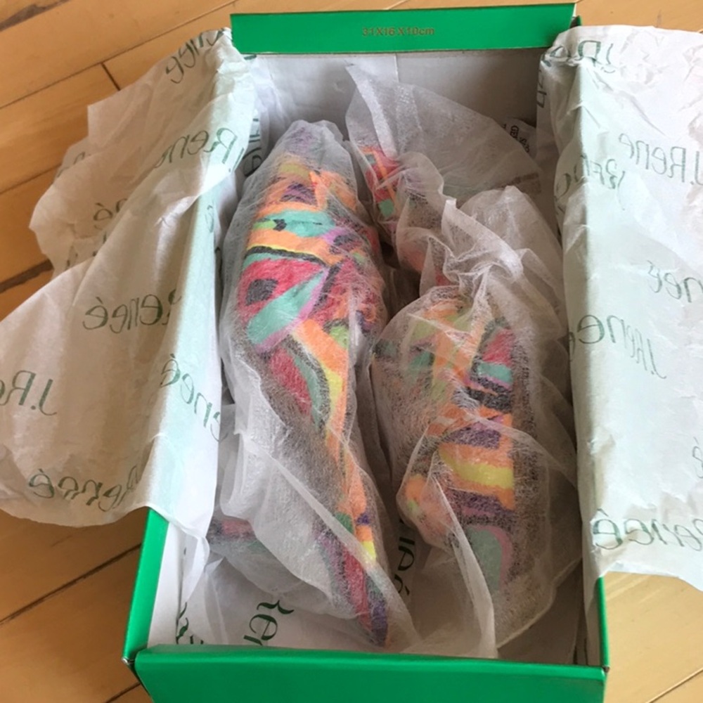 NWT J. Renee colorful fabric mules heel shoes - in box - 7M - Picture 7 of 7